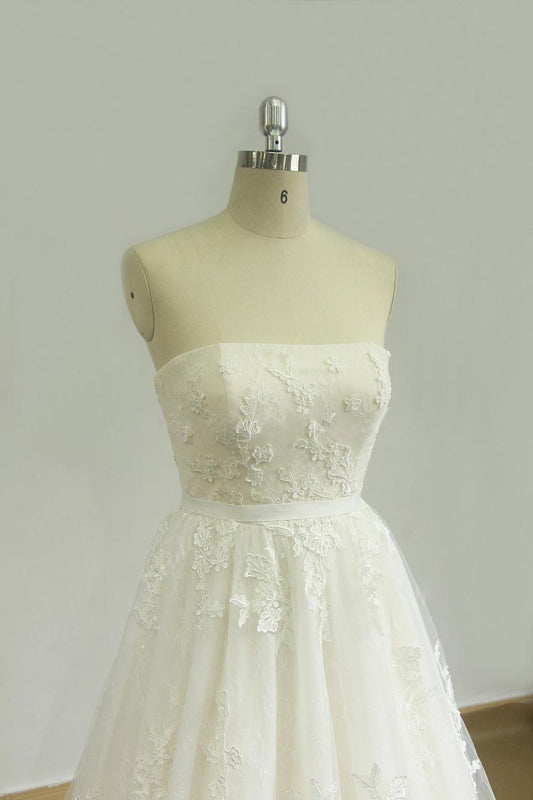 Strapless Appliques Tulle A-line Wedding Dress