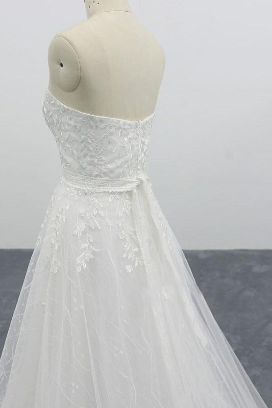 Strapless Tulle Chapel Train A-line Wedding Dress