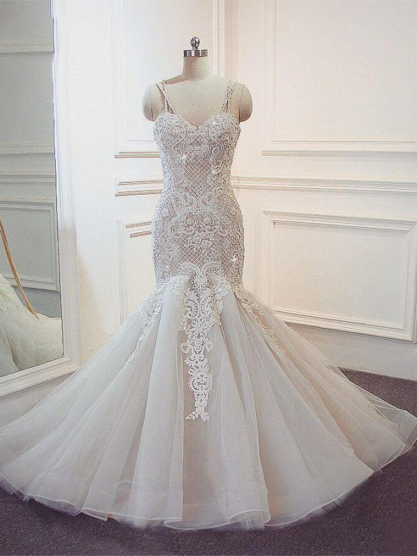 Stunning Spaghetti Strap Lace-Up Mermaid Wedding Dresses