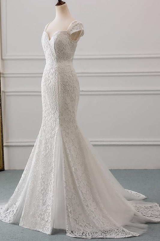Sweetheart Short Sleeve Lace Mermaid Wedding Dress