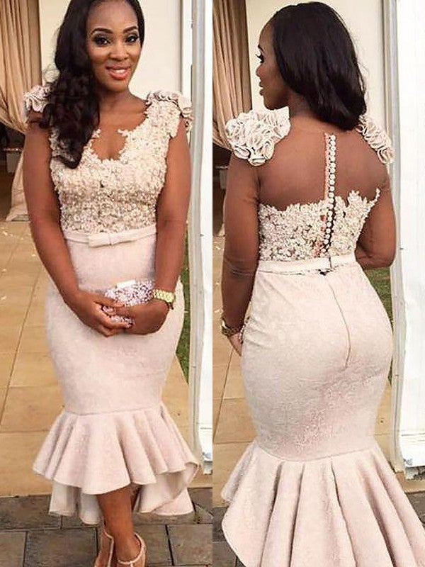 Trumpet/Mermaid Long Sleeves V-neck Satin Beading Asymmetrical Dresses