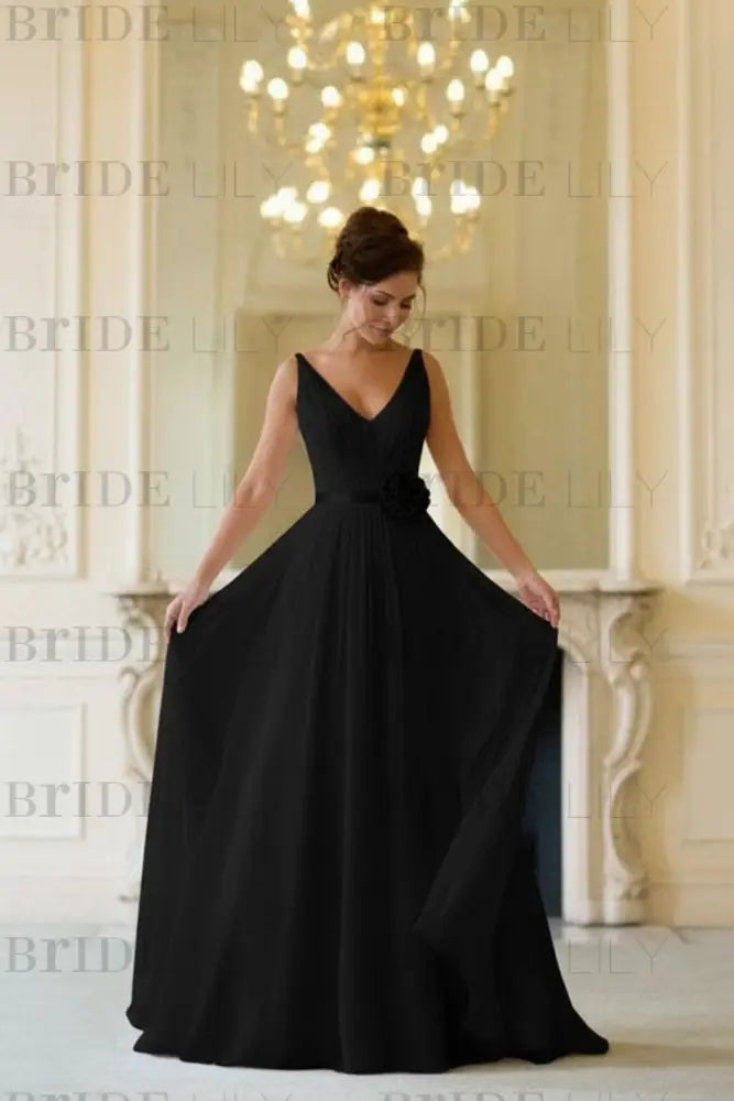 V-Neck Chiffon Beach Wedding Dress with Flowers Boho Bridal Dress