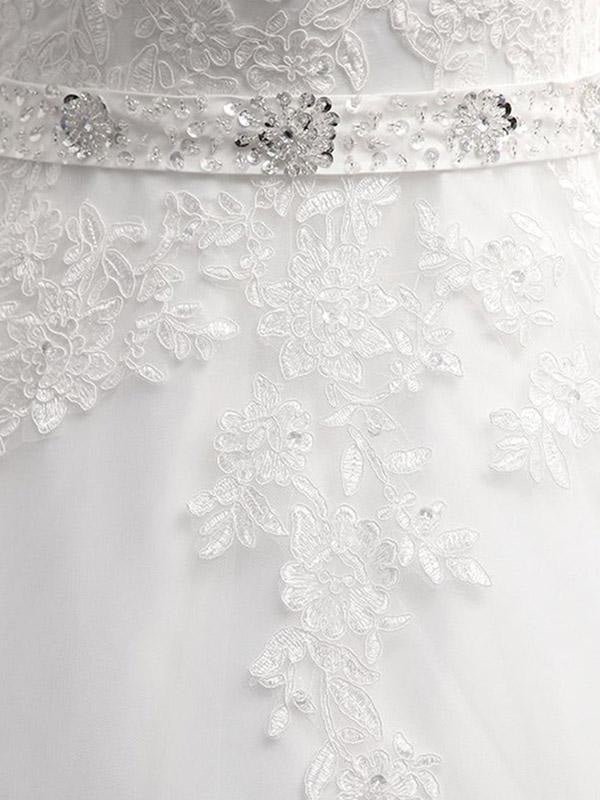V-Neck Covered Button Ball Gown Wedding Dresses