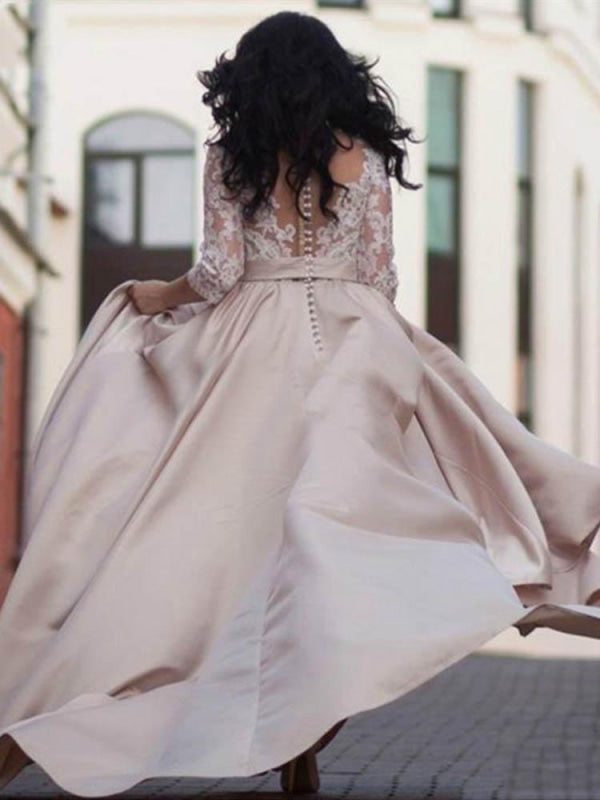 V-neck Half Sleeves Laces Ruffles Wedding Dresses
