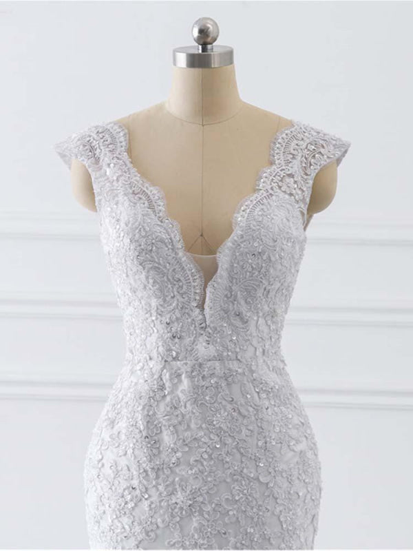V-Neck Mermaid Lace Wedding Dresses