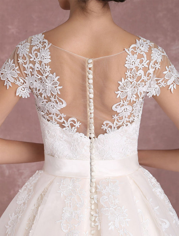 Vintage Wedding Dresses Short Lace Applique Bridal Gown