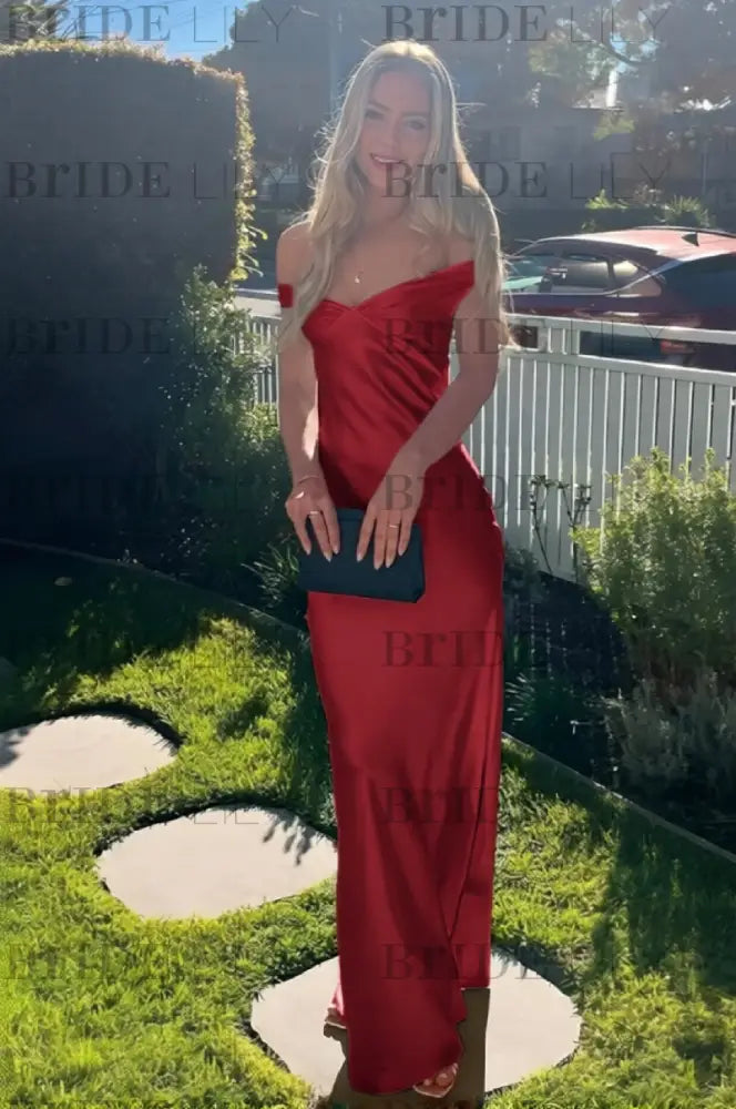 Off-the-Shoulder Ruffle Satin Mermaid Prom Dress