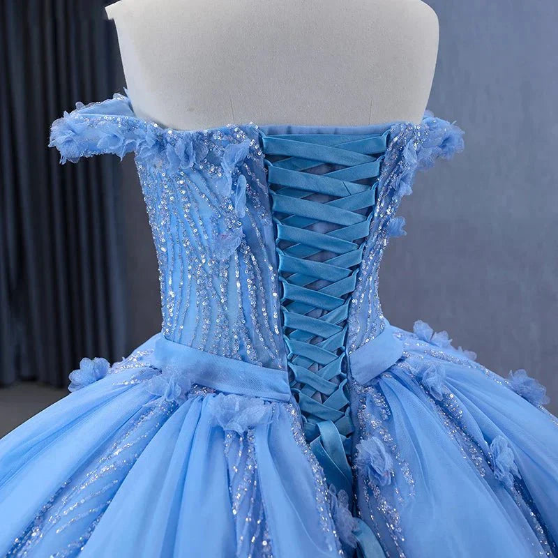 Quinceanera Dress Sequins Ball Gown Sweetheart Lace Up Appliques