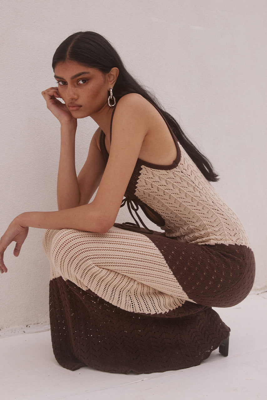 Julie Maxi Dress - Sand/Chocolate