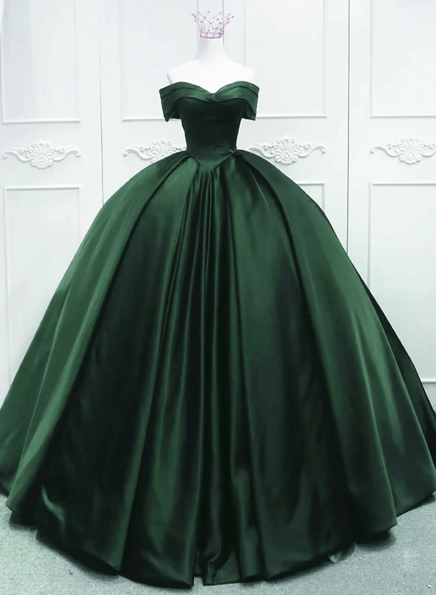 Off the Shoulder Ball Gown Dark Green Satin Quinceanera Dresses