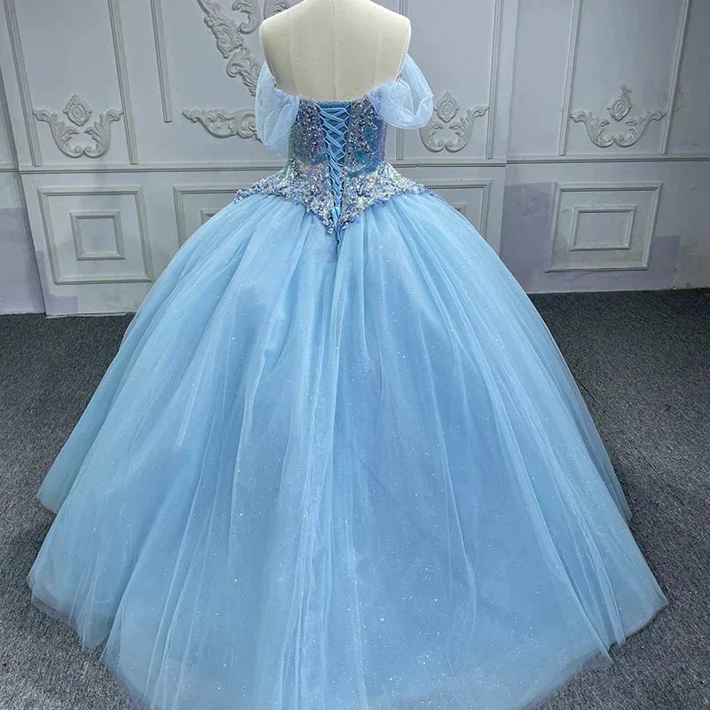 Quinceanera Dress Princess Short Sleeve Ball Gown Sequins Party Dresses