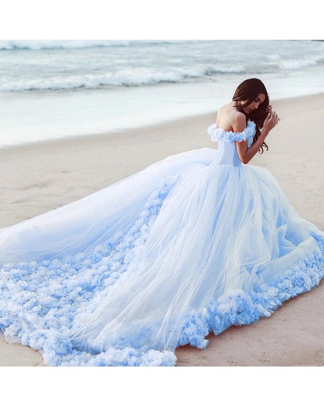 Off The Shoulder Flowers Tulle Ball Gown Pink Quinceanera Dresses