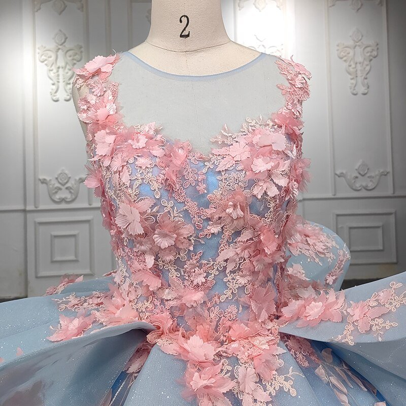 Quinceanera Sky Blue Flower Ball Gown Dress