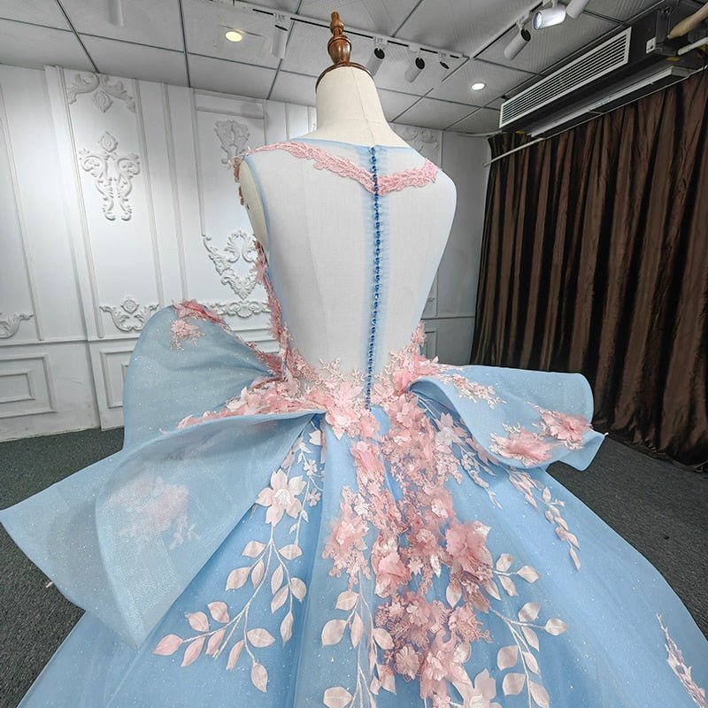 Quinceanera Sky Blue Flower Ball Gown Dress