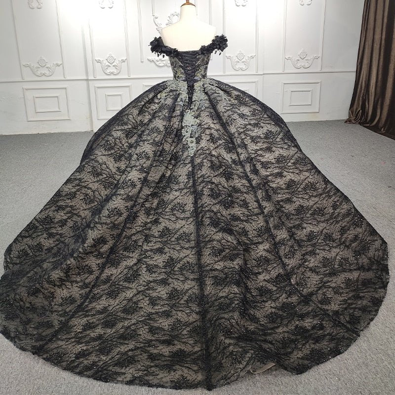Quinceanera Black Off-the-Shoulder Ball Gown Dress