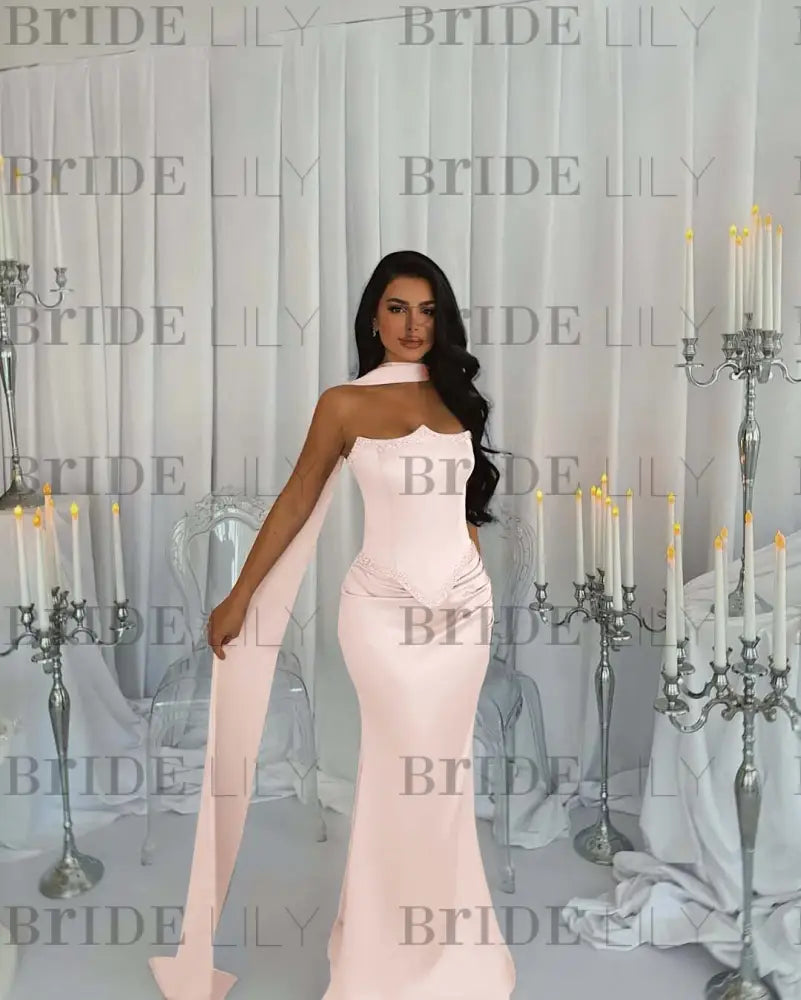 Stunning Satin Mermaid Prom Dress Beadings with Wrap