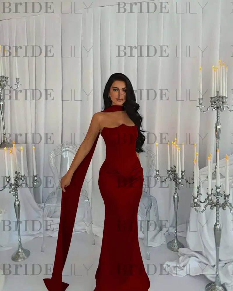 Stunning Satin Mermaid Prom Dress Beadings with Wrap