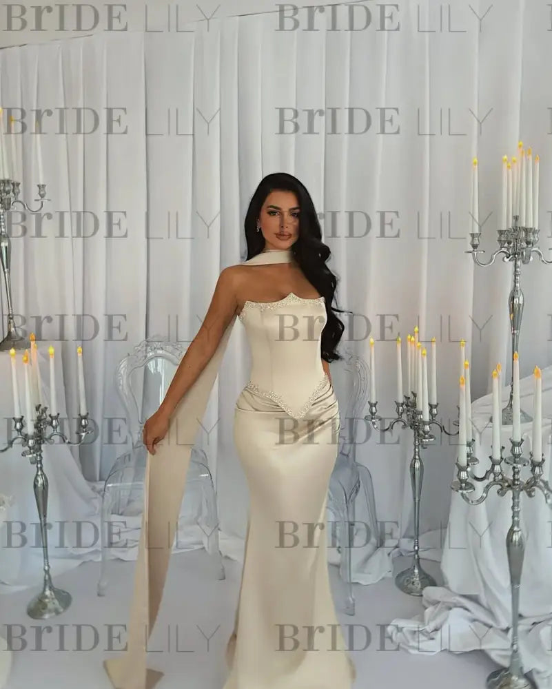 Stunning Satin Mermaid Prom Dress Beadings with Wrap