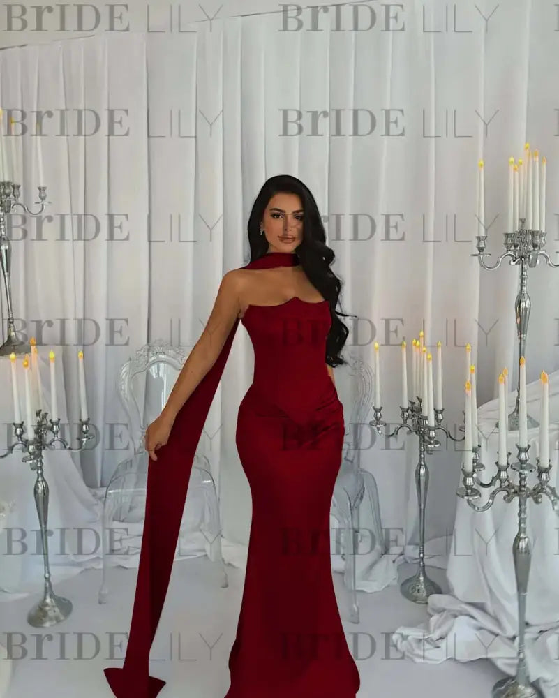 Stunning Satin Mermaid Prom Dress Beadings with Wrap