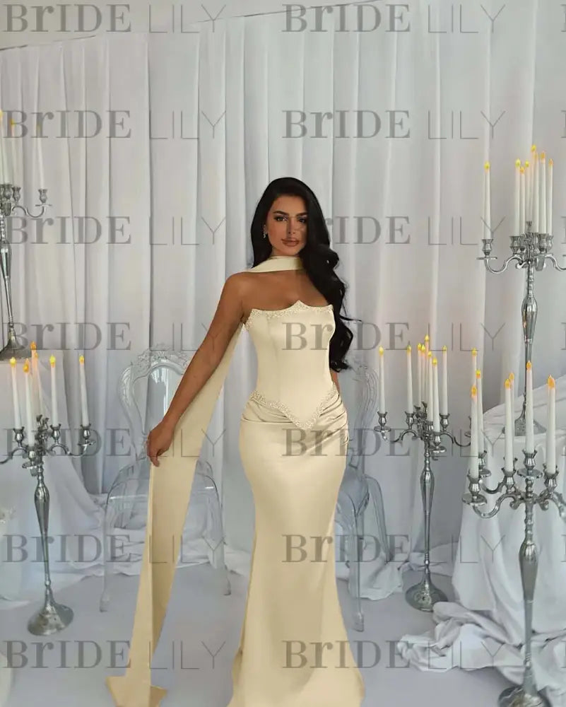Stunning Satin Mermaid Prom Dress Beadings with Wrap