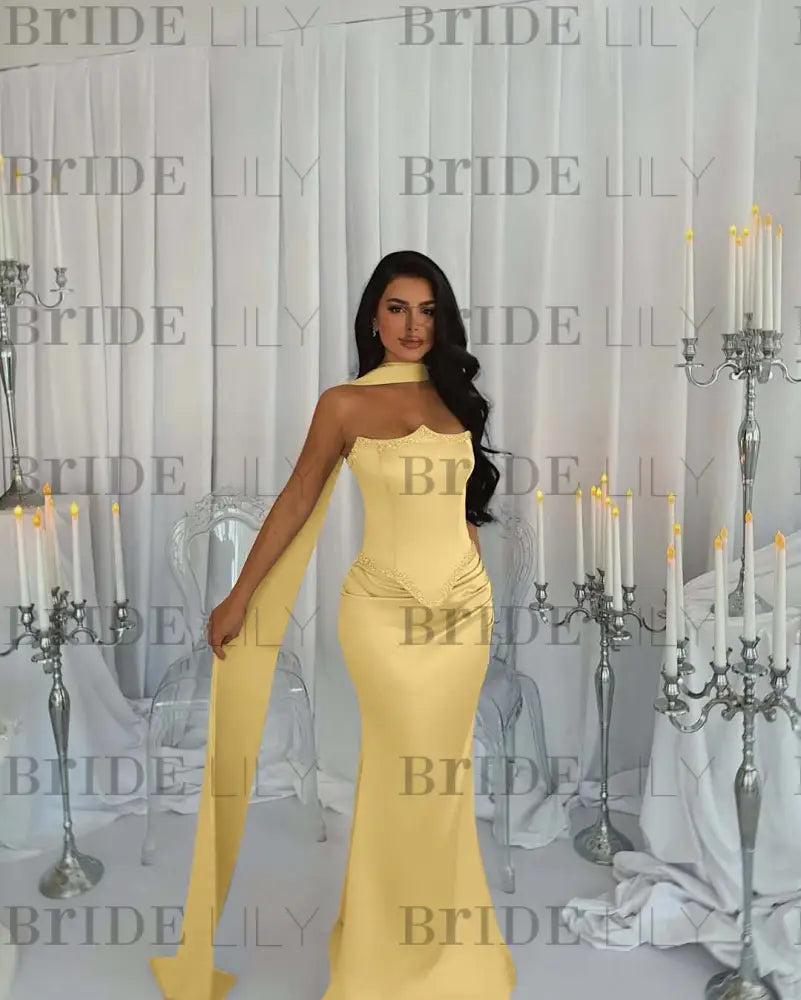 Stunning Satin Mermaid Prom Dress Beadings with Wrap