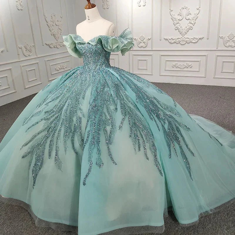 Quinceanera Dress Stylish Off-the-shoulder Party Dresses Crystal Beading Ball Gown