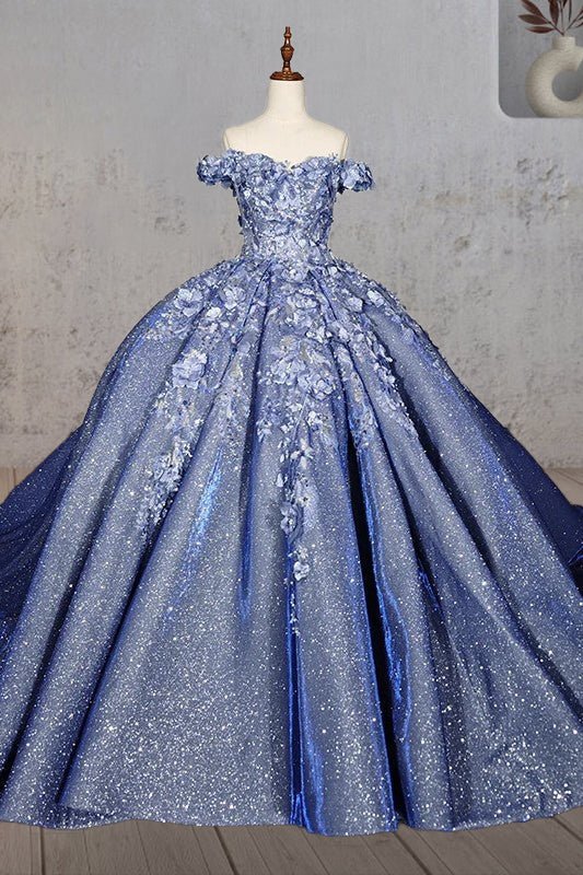 Sweetheart A Line Off-the-shoulder Quinceanera Dresses with 3D Flower and Pearls