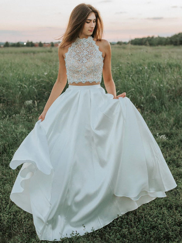 Two-Piece Lace Wedding Dress with Halter Top Modern Bridal Dress
