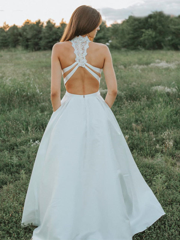 Two-Piece Lace Wedding Dress with Halter Top Modern Bridal Dress