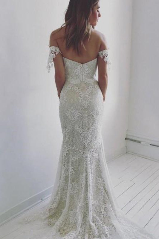 Affordable Off the Shoulder Mermaid Long Wedding Dress