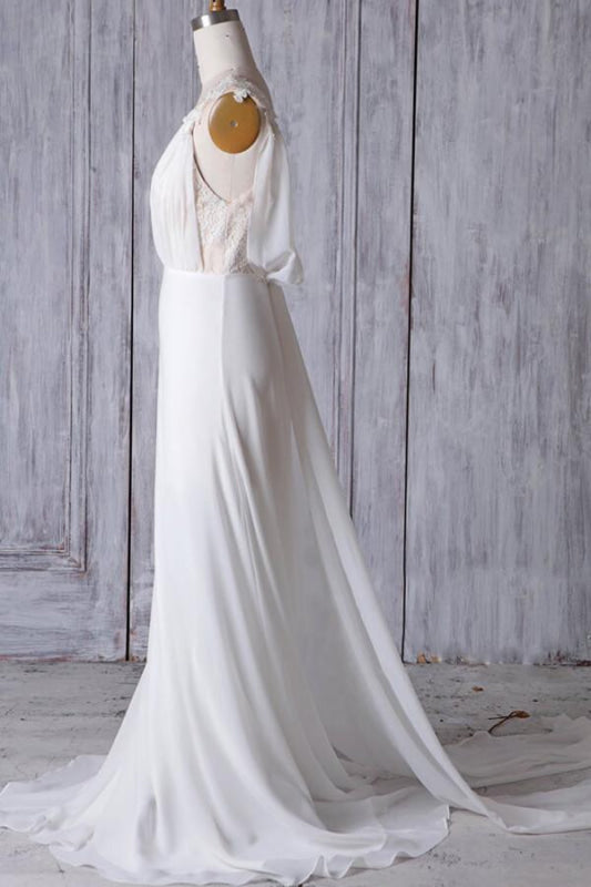 Affordable Ruffle Chiffon Sheath Wedding Dress