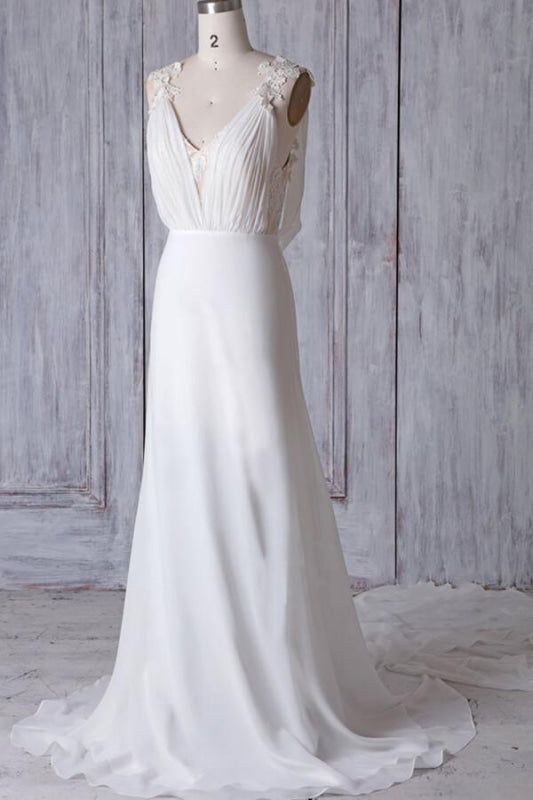 Affordable Ruffle Chiffon Sheath Wedding Dress