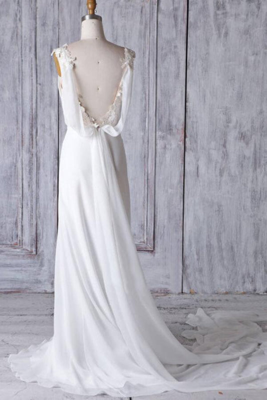 Affordable Ruffle Chiffon Sheath Wedding Dress