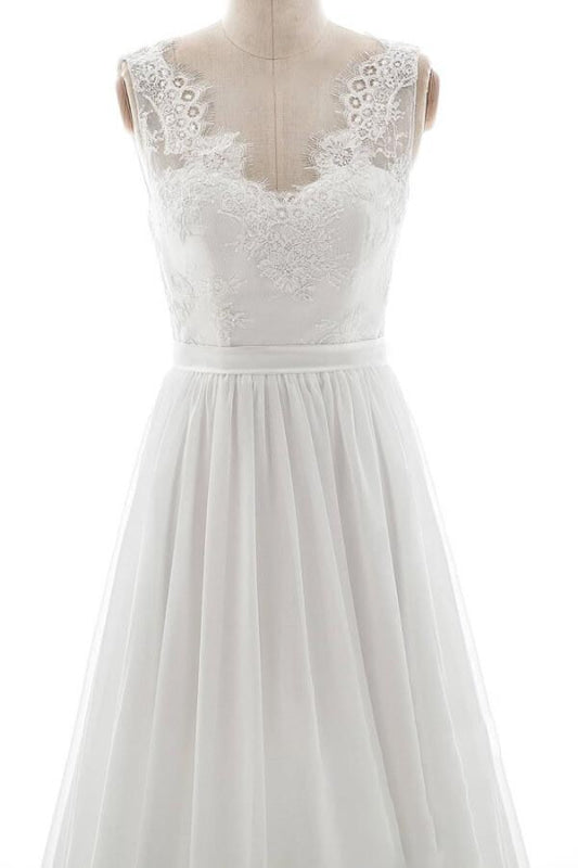 Affordable V-neck Lace Chiffon A-line Wedding Dress