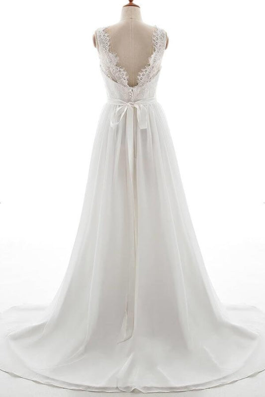 Affordable V-neck Lace Chiffon A-line Wedding Dress