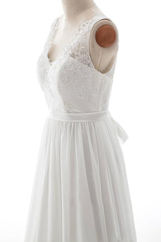 Affordable V-neck Lace Chiffon A-line Wedding Dress