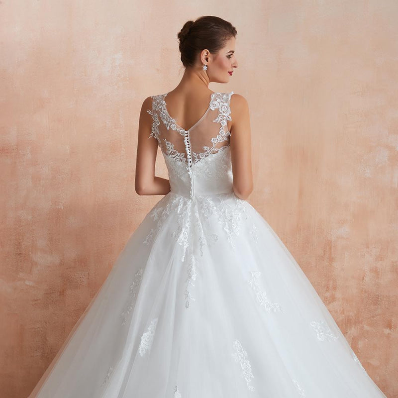 Amazing Illusion Appliques Tulle Wedding Dress