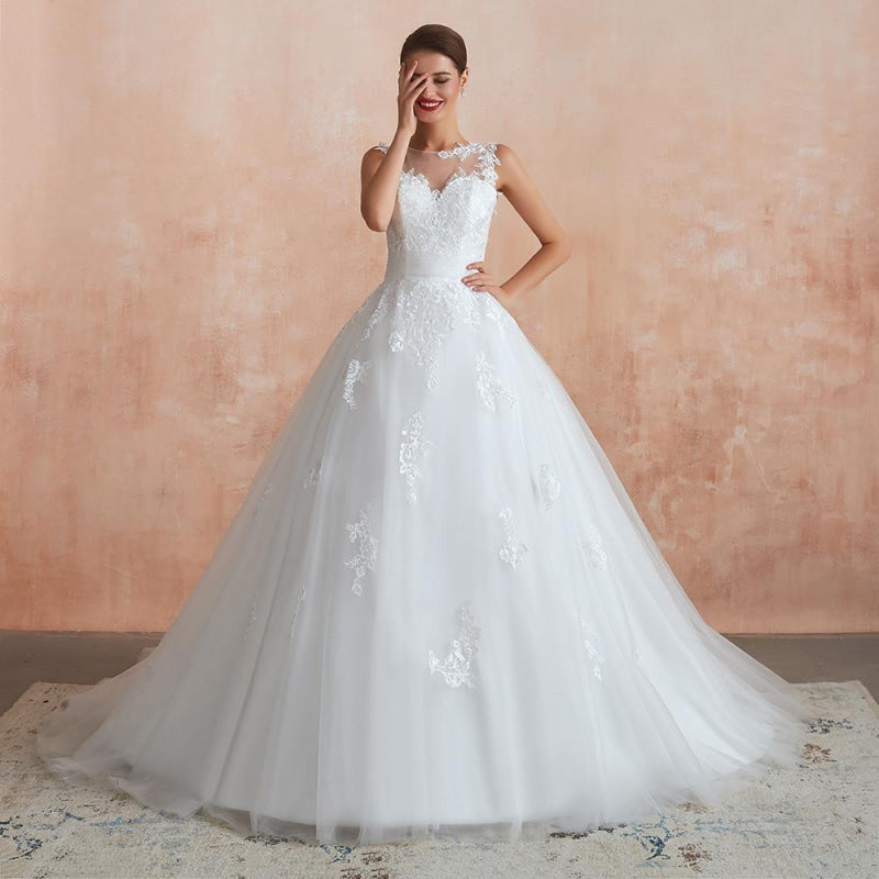 Amazing Illusion Appliques Tulle Wedding Dress