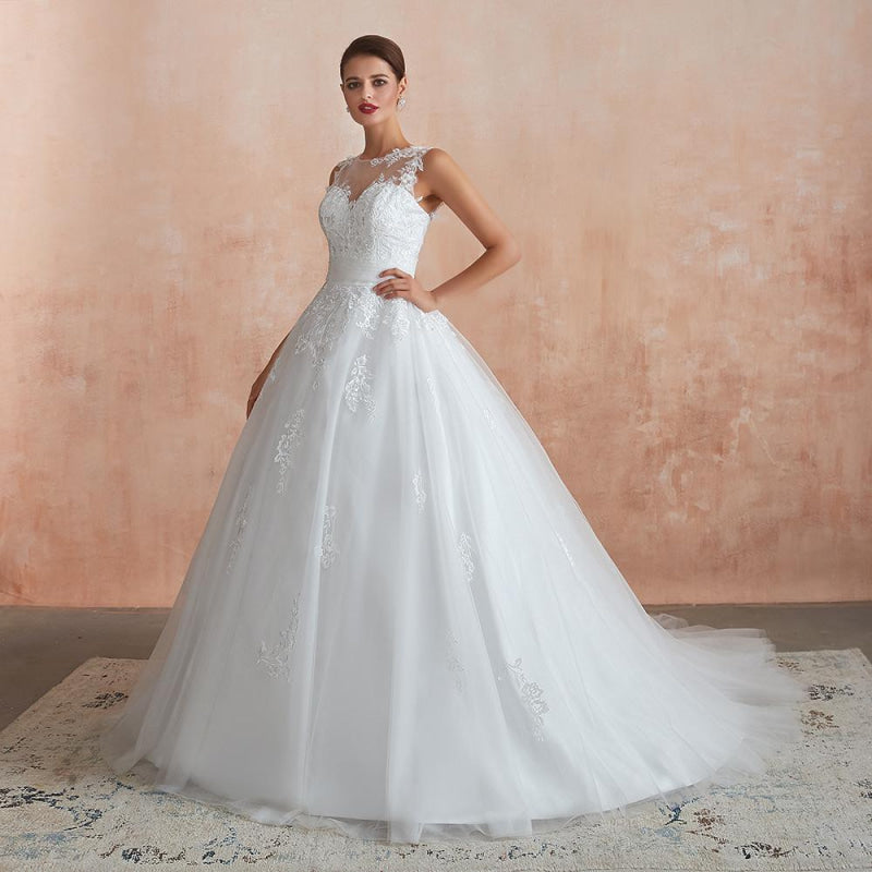 Amazing Illusion Appliques Tulle Wedding Dress