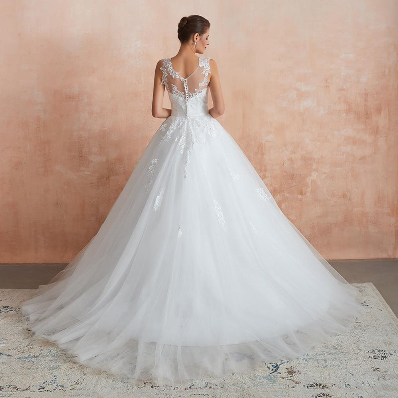 Amazing Illusion Appliques Tulle Wedding Dress