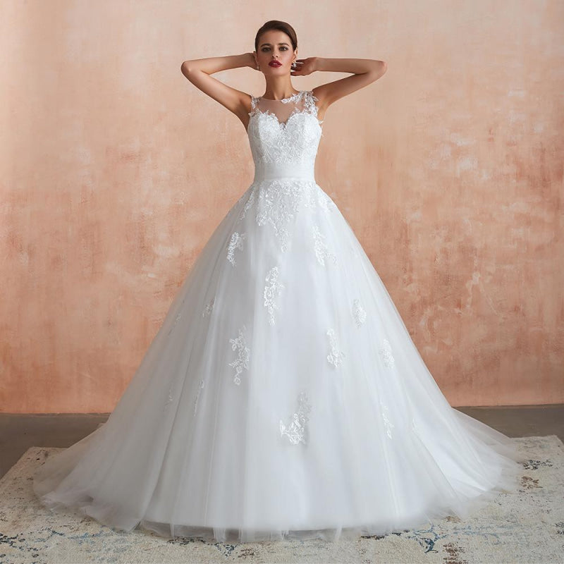 Amazing Illusion Appliques Tulle Wedding Dress