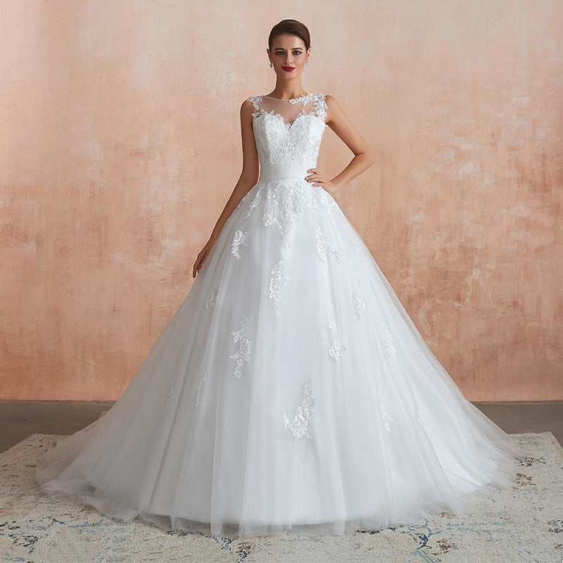 Amazing Illusion Appliques Tulle Wedding Dress