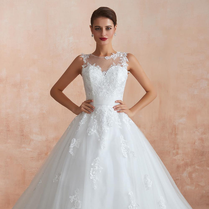 Amazing Illusion Appliques Tulle Wedding Dress