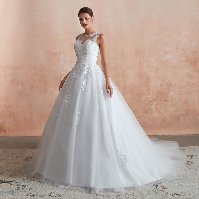 Amazing Illusion Appliques Tulle Wedding Dress