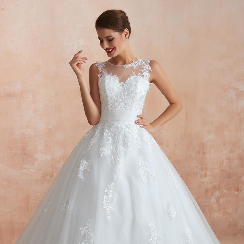 Amazing Illusion Appliques Tulle Wedding Dress