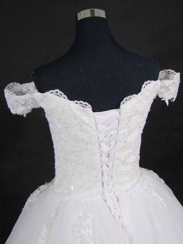Amazing Off-the- Shoulder Lace Ball Gown Tulle Wedding Dresses