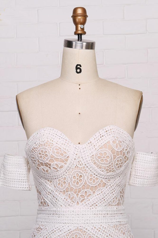 Amazing Sweetheart Neck Lace Beach Boho Wedding Dress