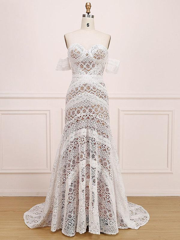 Amazing Sweetheart Neck Lace Beach Boho Wedding Dress