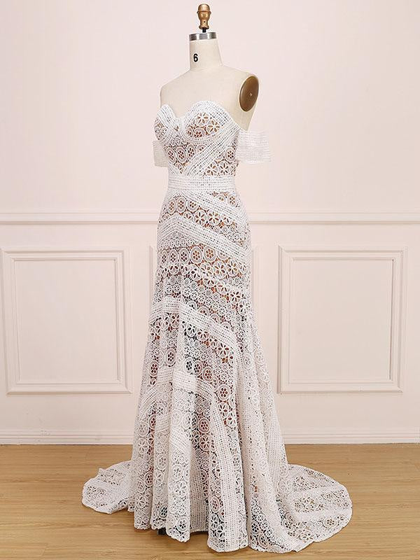Amazing Sweetheart Neck Lace Beach Boho Wedding Dress