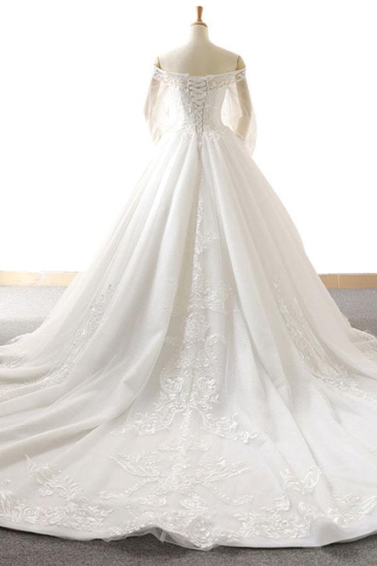Appliques Long Sleeve Off Shoulder Wedding Dress